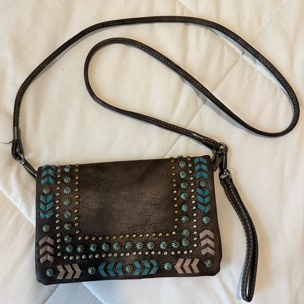 Grey and turquoise crossbody